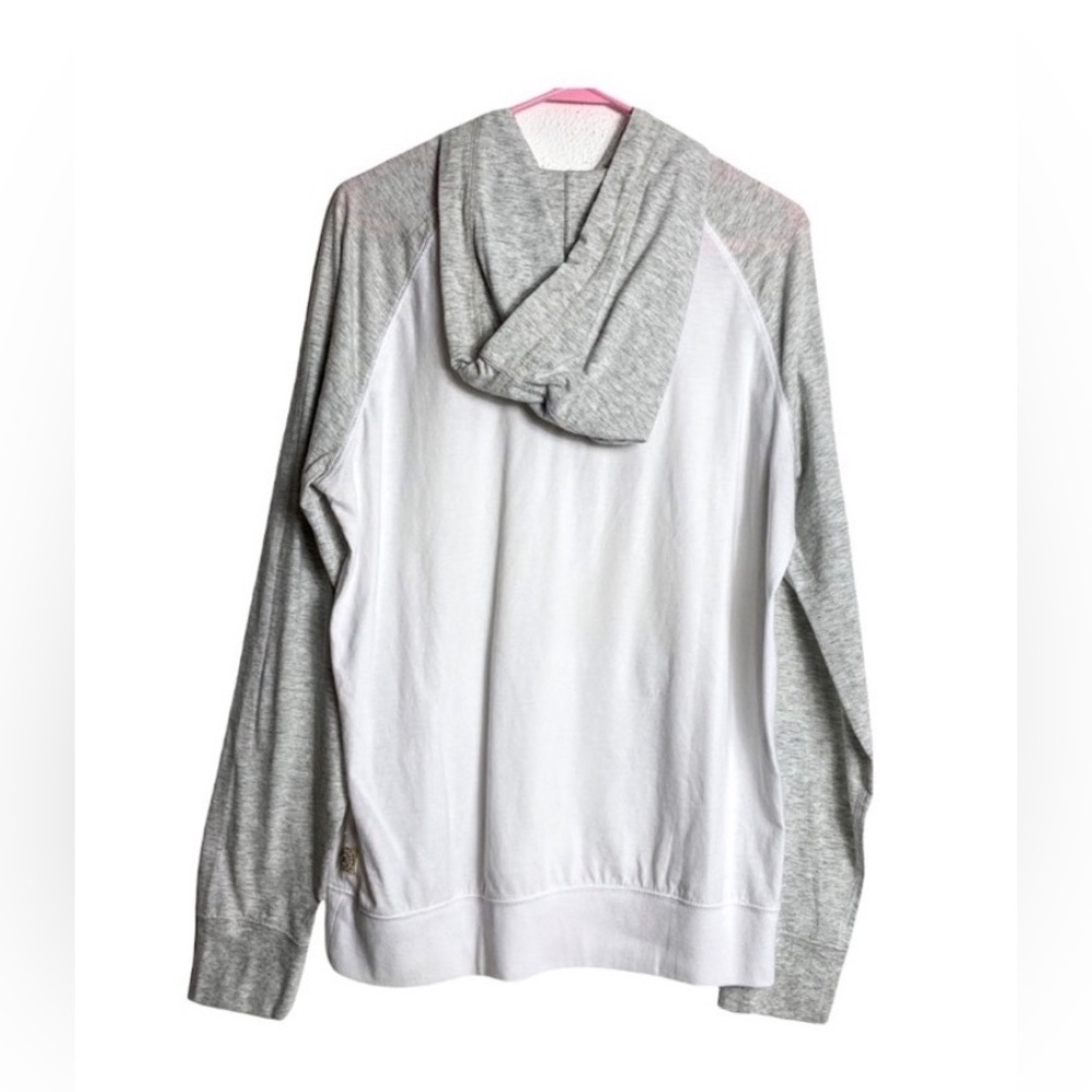 American Eagle Hoodie M White Gray Raglan Pullover Kangaroo Pocket Casual - Picture 2 of 8